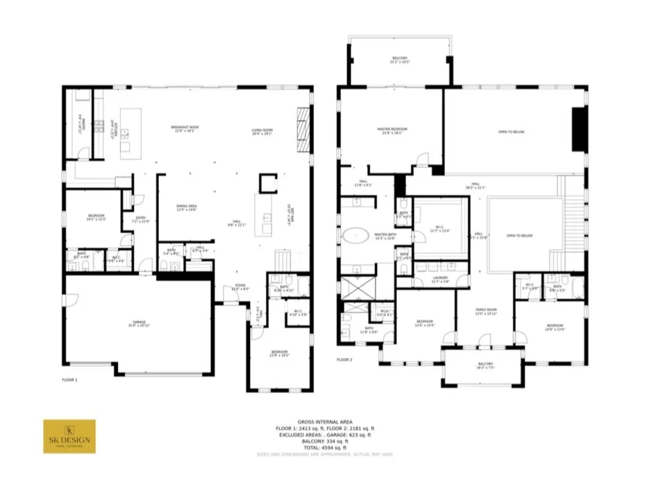 Two-story floor plan drawing produced by SK Design